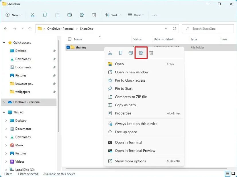 OneDrive dela filalternativ på Windows 11