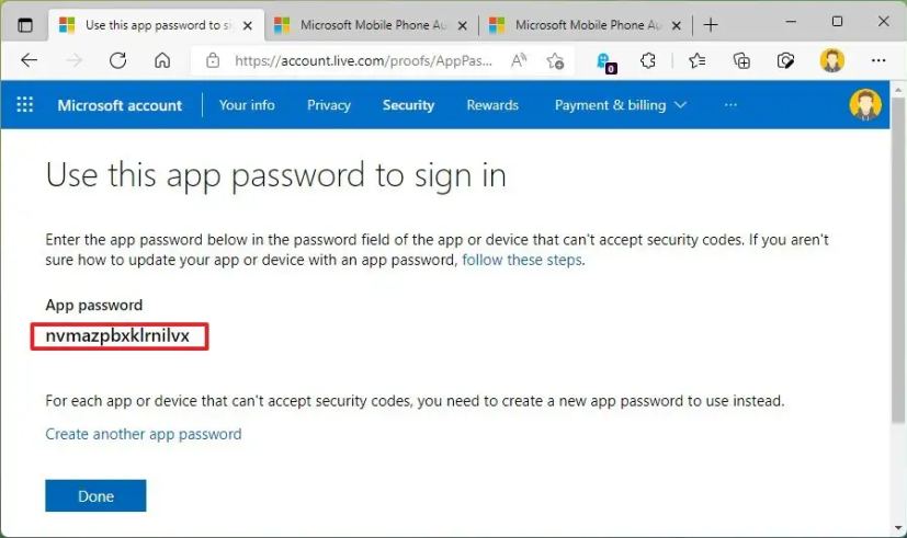 Lösenord för Microsoft-kontoapp