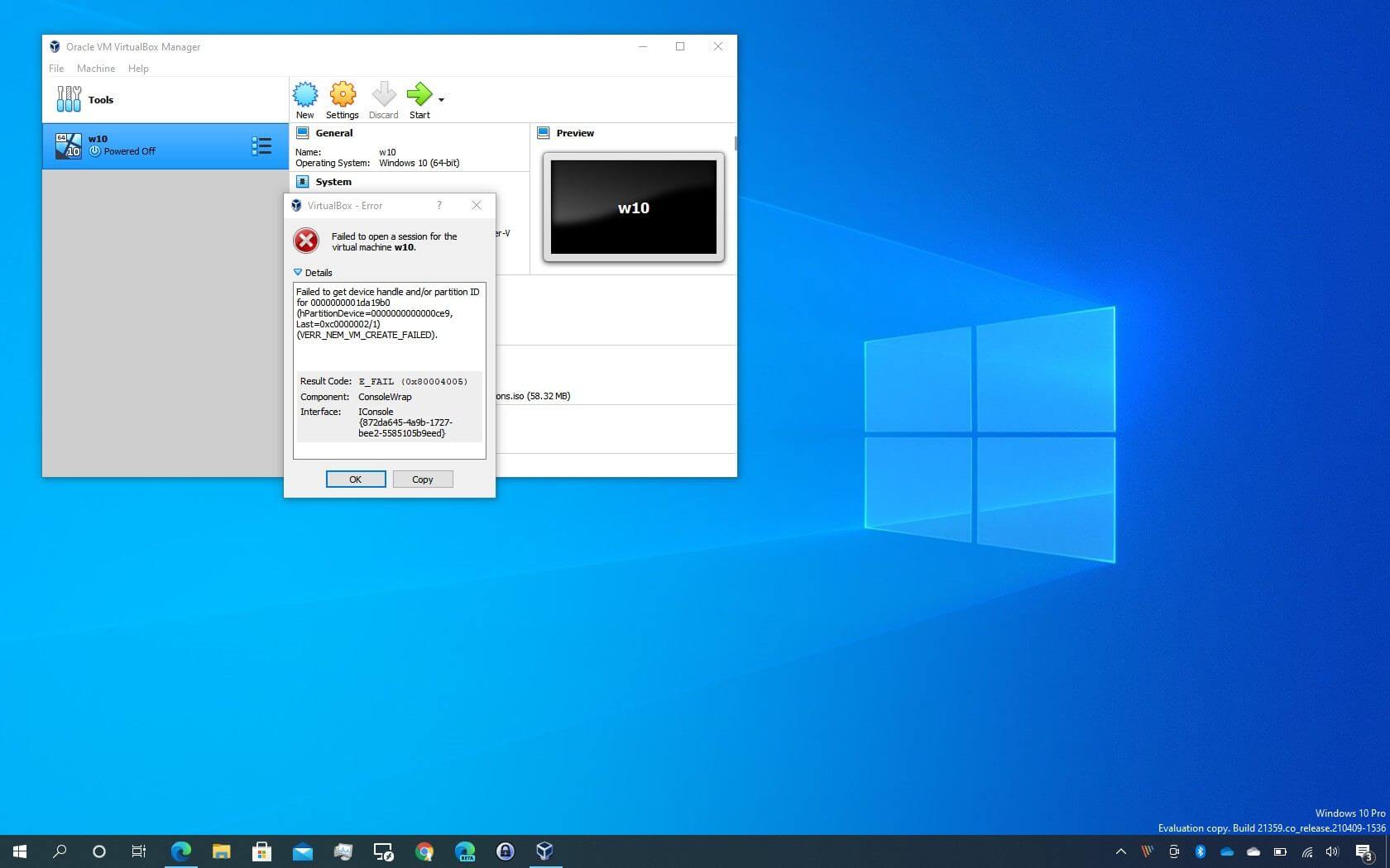Hur man åtgärdar fel 0x80004005 med att starta VirtualBox VM på Windows 10