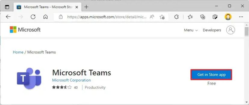 Microsoft Teams nettbutikkside