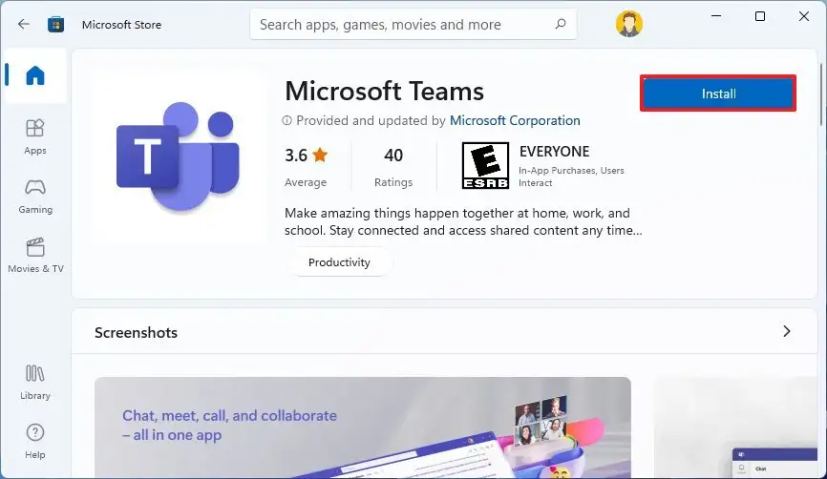 Microsoft Teams asennetaan Storesta