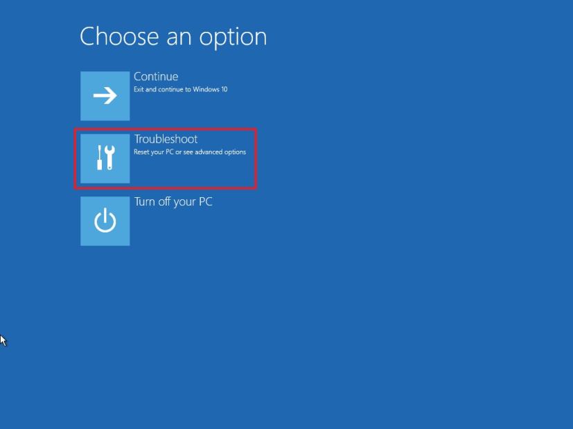 Feilsøkingsalternativ for Windows 10 Recovery Environment 