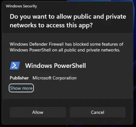 Microsoft Defender Firewall päivitti kehotteen käyttöliittymän