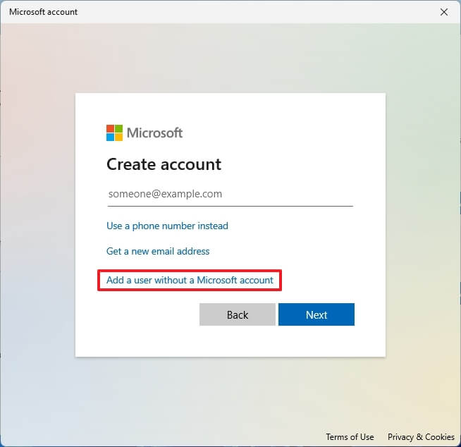 Alternativ för lokalt konto i Windows 11
