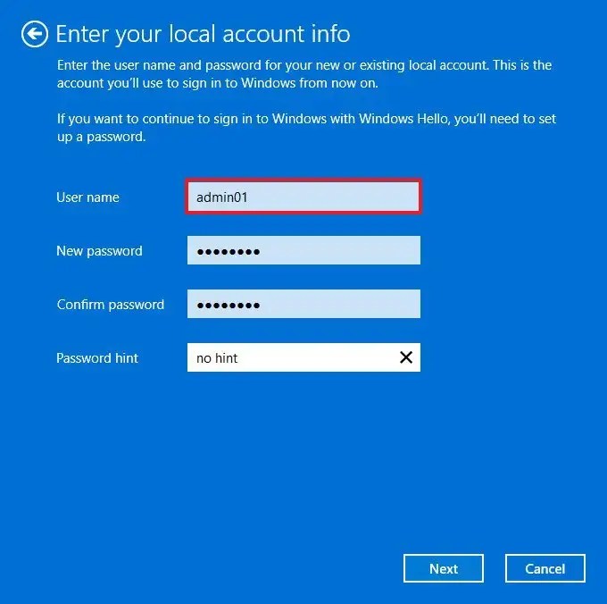 Byt till lokalt konto från Microsoft-konto