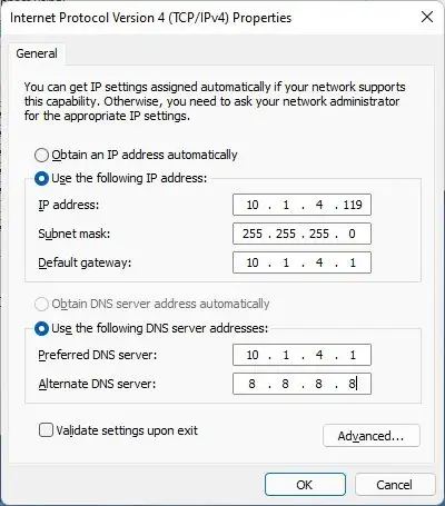 Angi statisk IPv4-adresse i kontrollpanelet