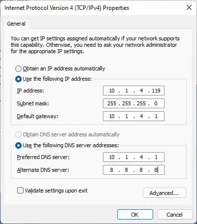 Ställ in statisk IPv4-adress i Kontrollpanelen