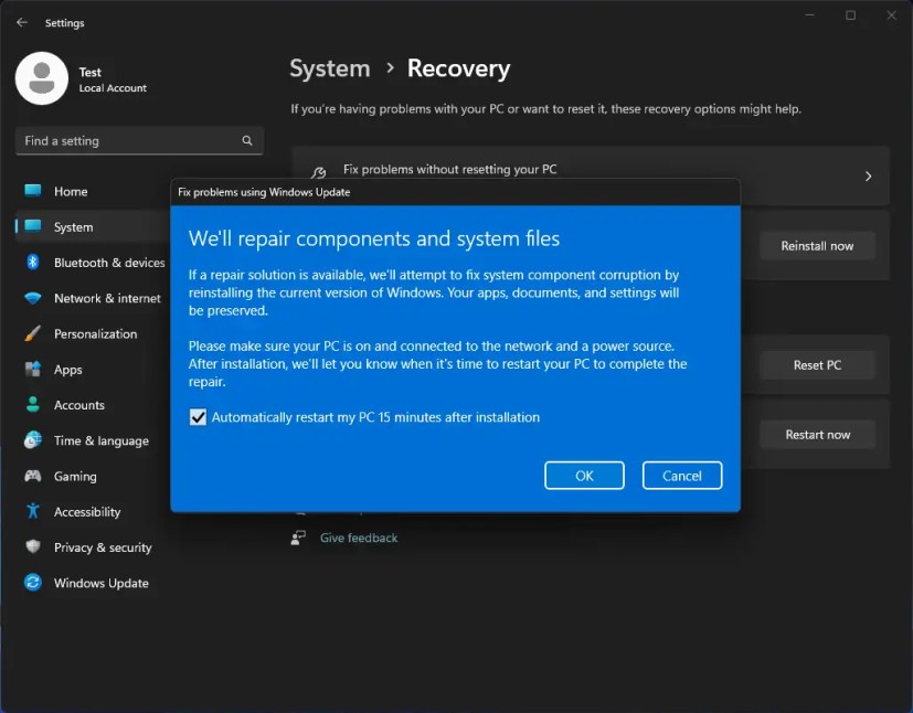 Windows 11 nytt alternativ for ominstallering