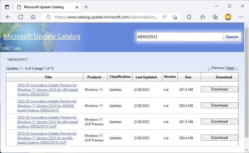 Microsoft Update Catalog -päivitys KB5022913