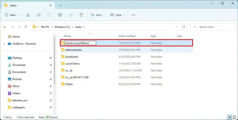 File Explorer muuttaa profiilikansion nimeä