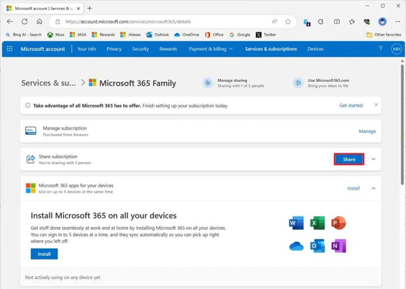Microsoft 365 Family Jaettu tilaus