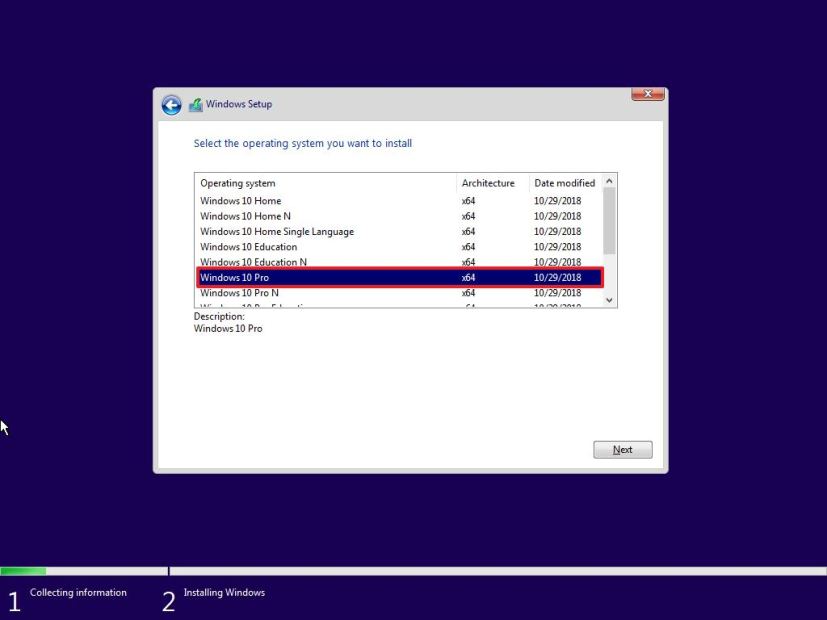 Windows 10-innstillinger, velg utgaven du vil installere