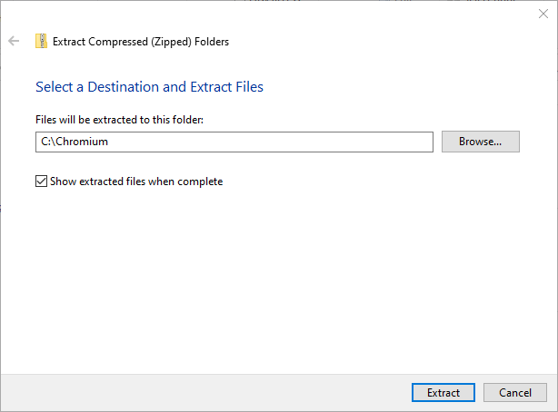 Asenna Chromium Windows 10 Extract