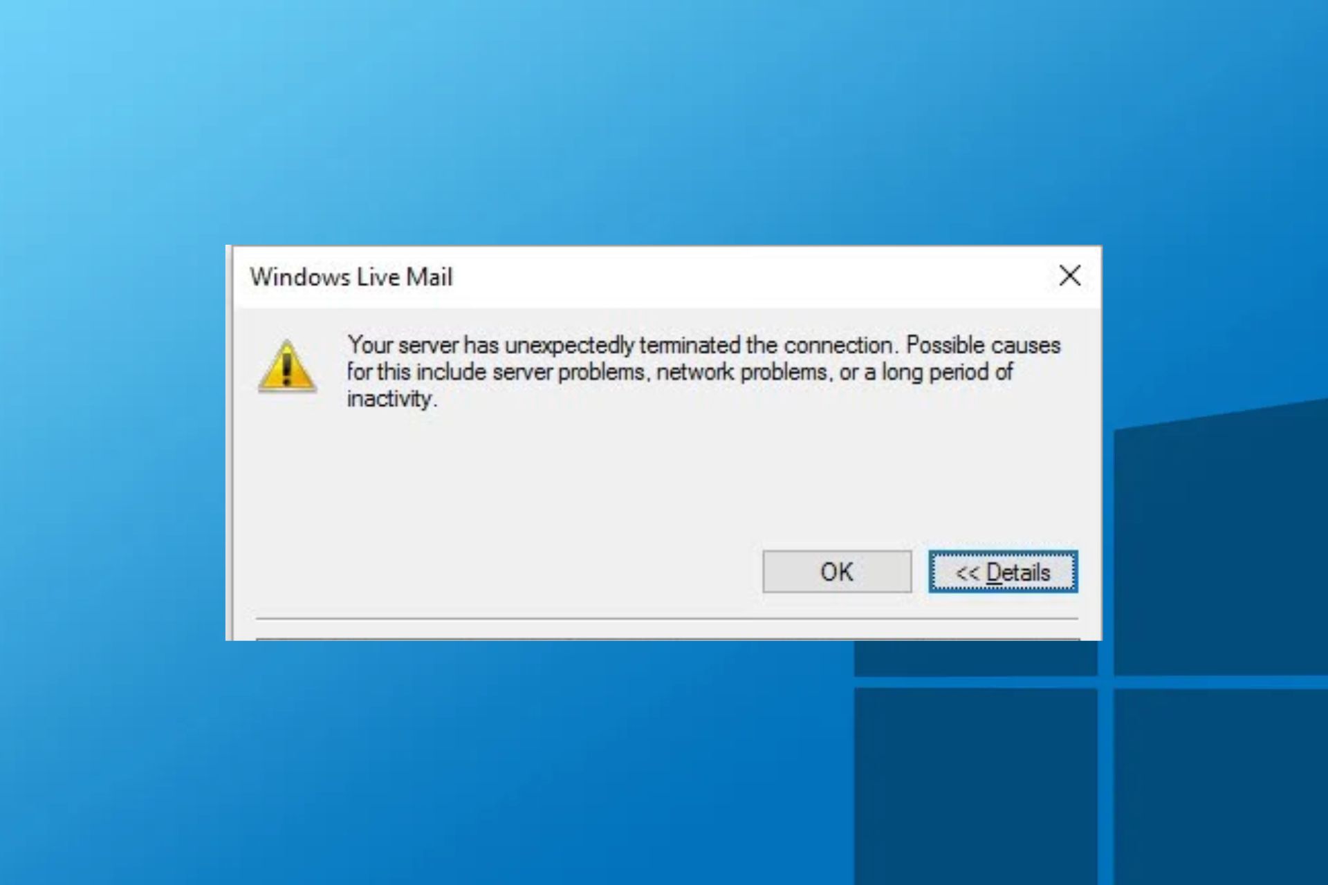 Windows Live Mail serveren din har uventet avsluttet tilkoblingen