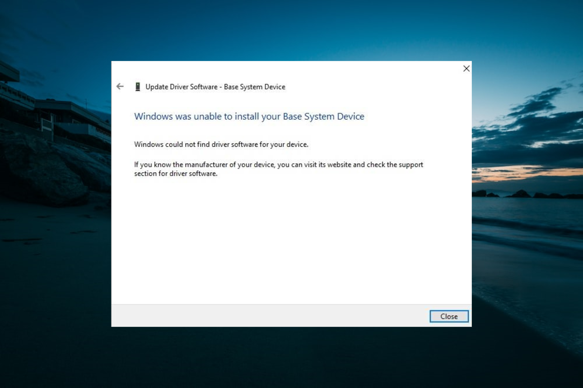 Windows kunne ikke installere basissystemenheten