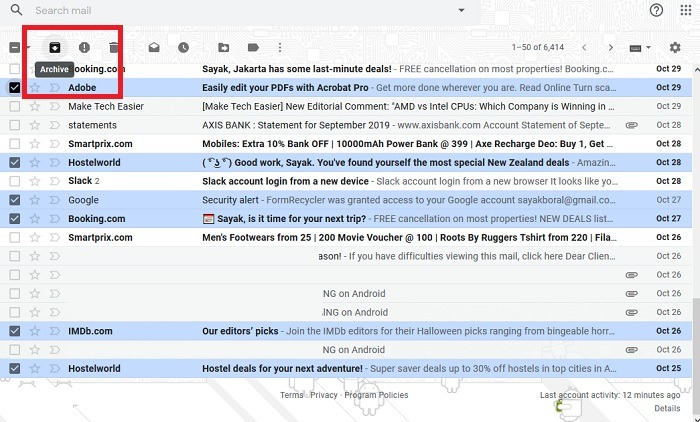 Arkivering av e-post Gmail Webmail