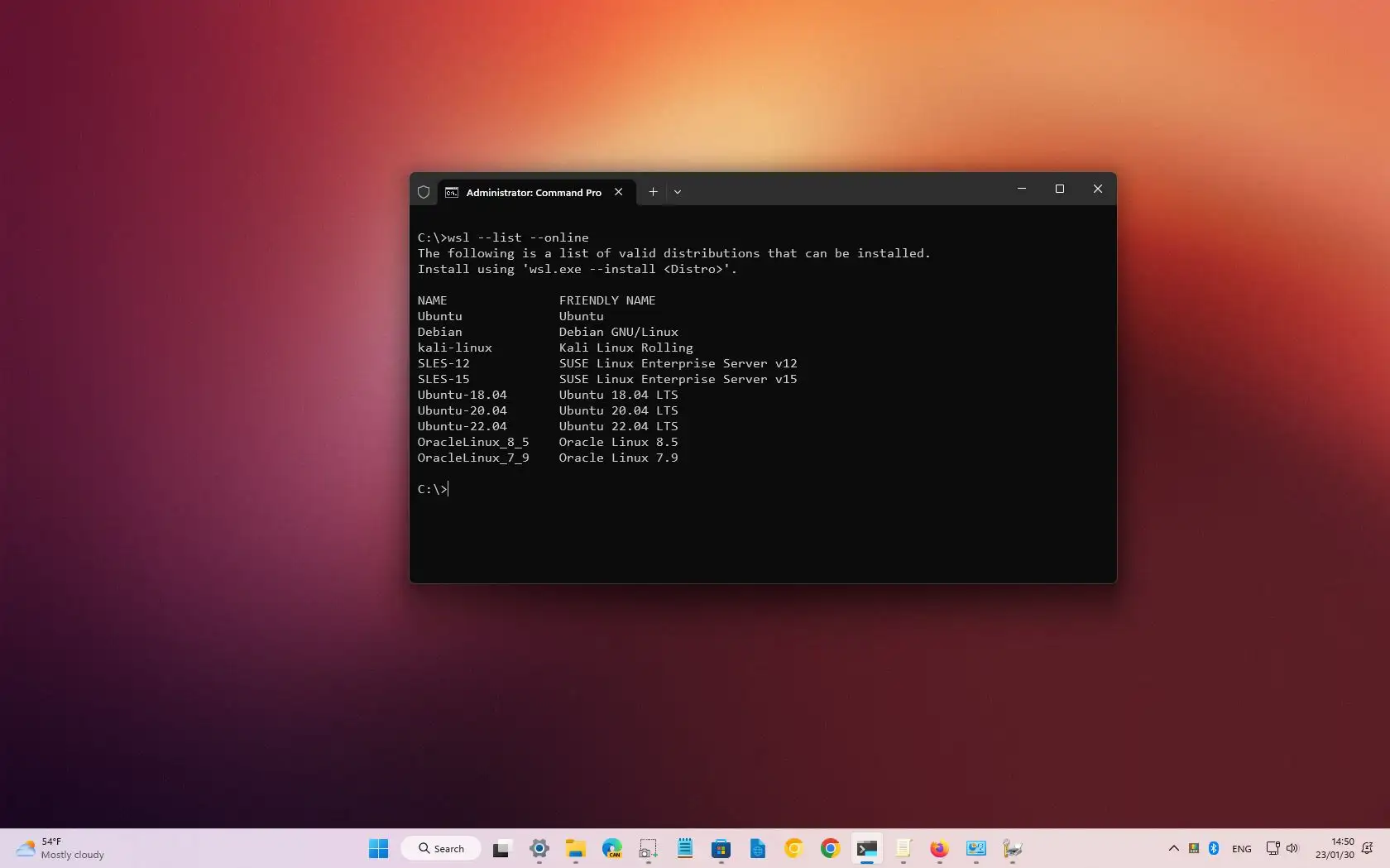 Slik ser du WSL Linux-distribusjonene som skal installeres på Windows 11