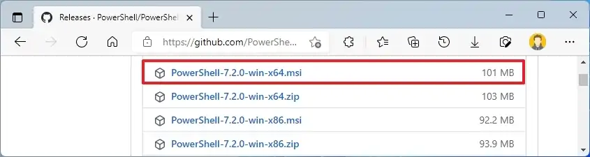 PowerShell 7.2:n asentaminen Windows 11:een