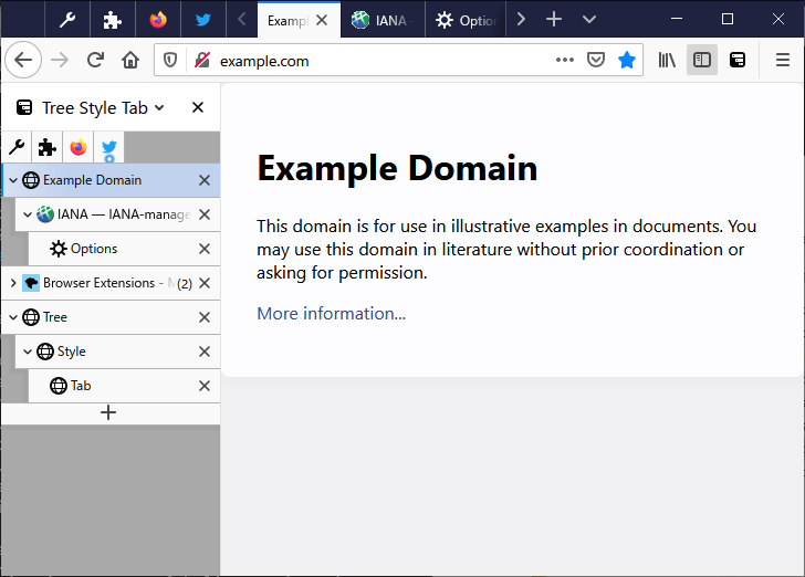 Puun tyyli -välilehti Firefox Chromen pystysuuntaiset välilehdet