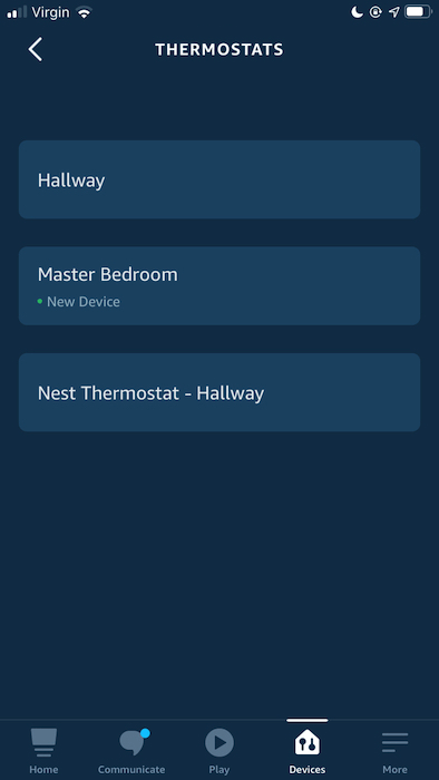 Amazon Alexa visar alla dina anslutna Nest-enheter.