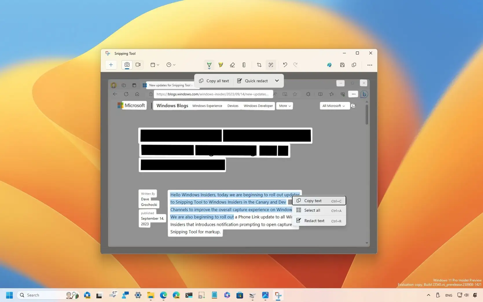 Tekstin piilottaminen kuvakaappauksista Windows 11:n Snipping Toolissa