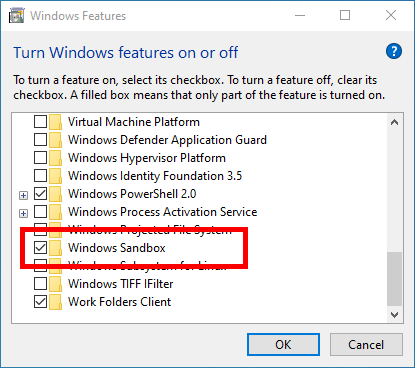 Windows Sandbox Välj Windows Sandbox