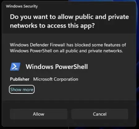 Microsoft Defender Firewall uppdaterade prompt-UI