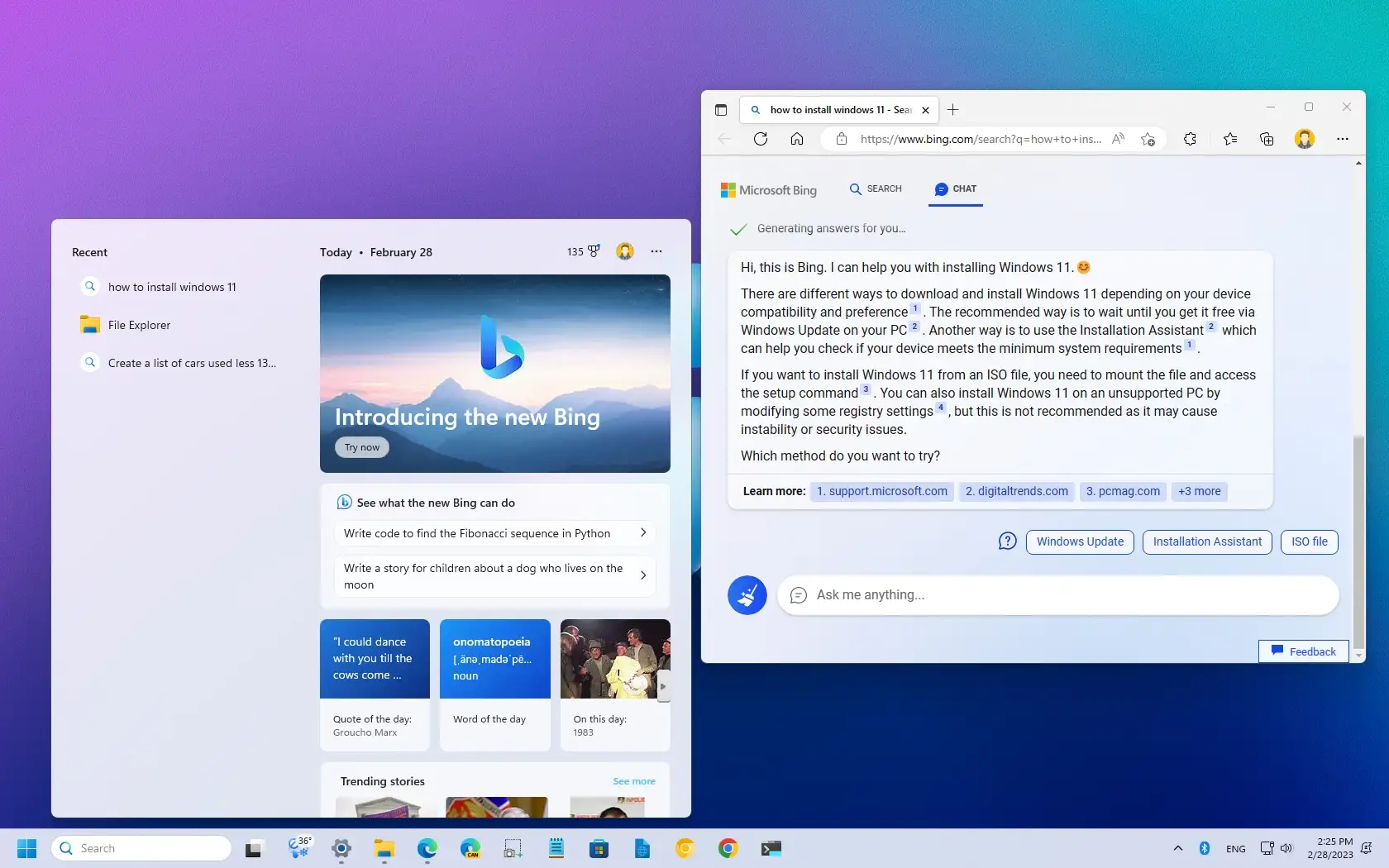 Windows 11 tuo Bing AI -chatbotin tehtäväpalkkiin
